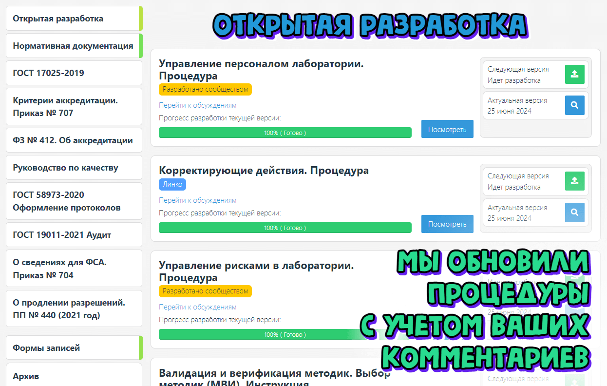 Обновлены процедуры Открытой разработки с учетом комментариев и дополнений участников сообщества