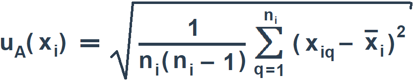 Формула расчета стандартной неопределенности измерений i-й входной величины, при которых результат определяют как среднее арифметическое